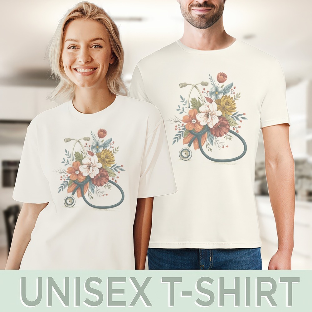 Medical Floral Boho Stethoscope Graphic Tee - Picture 4 of 5